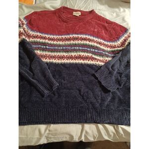 Women's XL Classic Elements Vintage Long Sleeve Blue Fair Isle Sweater‎ USA